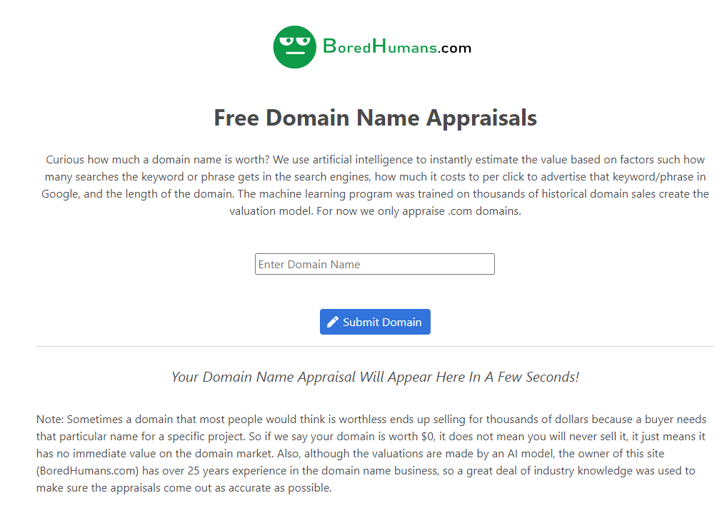 boredhumans domain appraisal