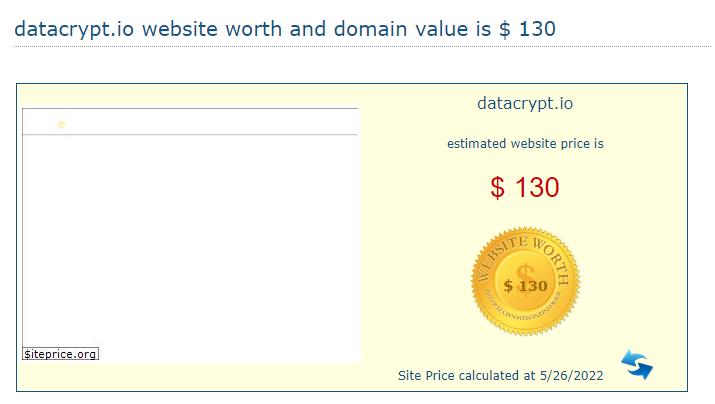 siteprice domain valuation for datacrypt